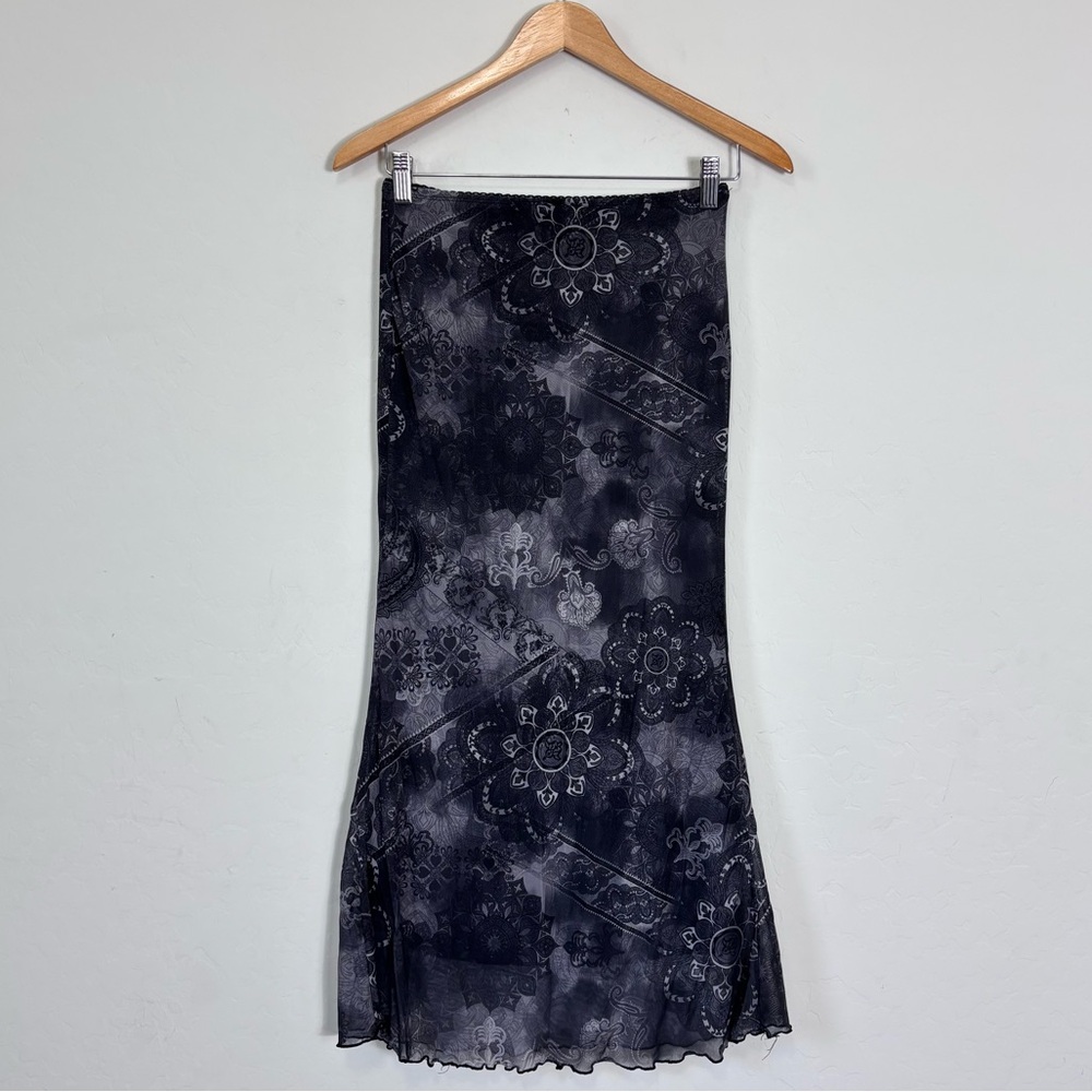 ROMWE Floral Mandala Mesh Midi Skirt Whimsigoth Fairy Grunge Boho